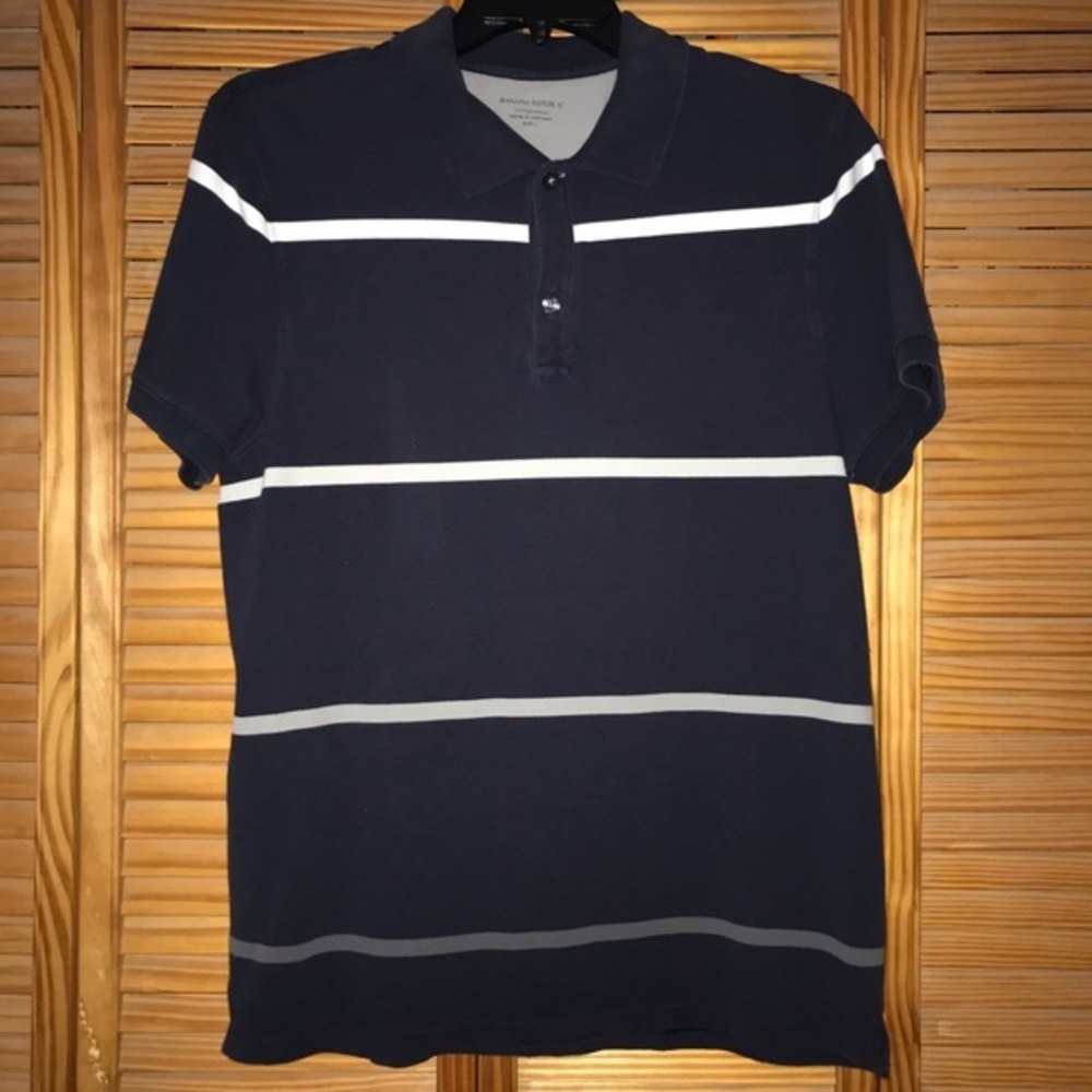 Banana Republic Fitted‎ Polo Navy Striped Large